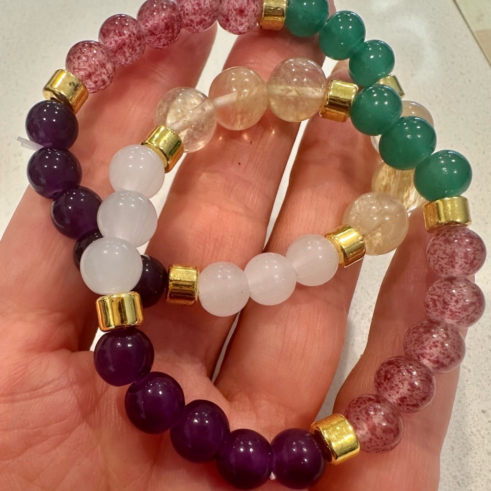 Elegant Multicolor Beaded Bracelet Set with Gold Detailing